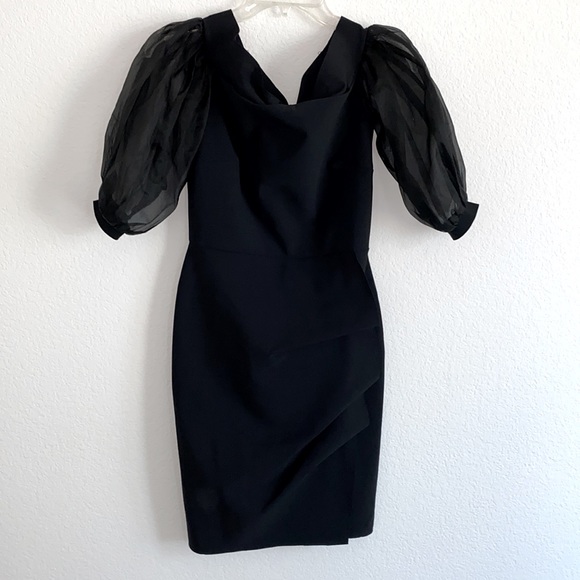 La Petite Robe di Chiara Boni Cocktail Midi Dress Black Ruched Ruff Sleeve Sz 42 - Picture 6 of 15